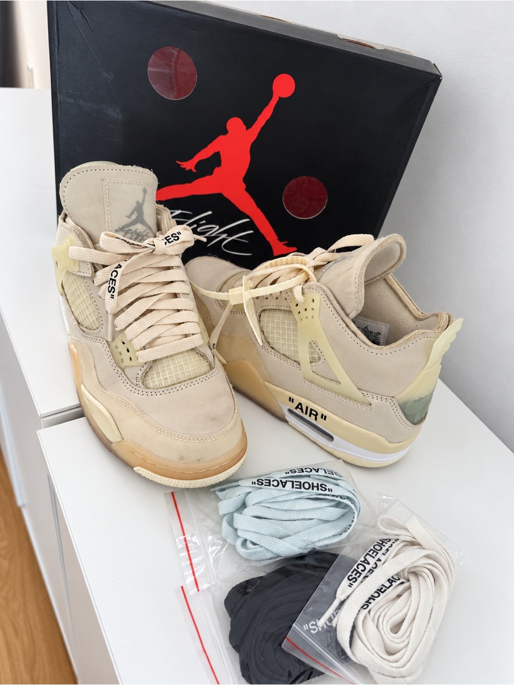 Jordan Off-White Collaboration Tan/Cream High-Top Sneakers